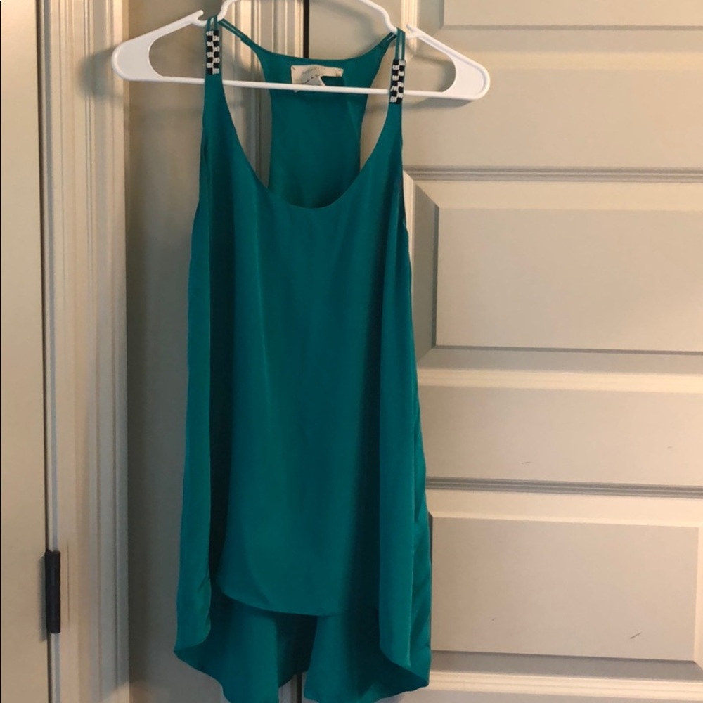 Nicole Miller turquoise tank with Checker detail